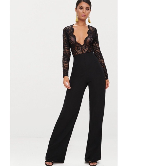 black lace long sleeve jumpsuit